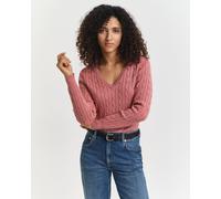 GANT Damen Zopfstrick V-Neck Pullover aus Stretch-Baumwolle (L) Rot Rosa