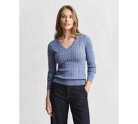 GANT Damen Zopfstrick V-Neck Pullover aus Stretch-Baumwolle (L) FADED DENIM