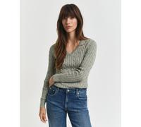 GANT Damen Zopfstrick V-Neck Pullover aus Stretch-Baumwolle (L) FADED SAGE