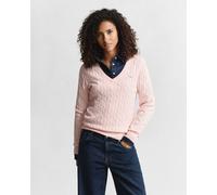 GANT Damen Zopfstrick V-Neck Pullover aus Stretch-Baumwolle (M) APRICOT Rosa