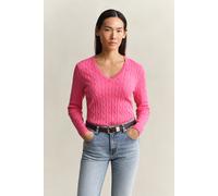 GANT Damen Zopfstrick V-Neck Pullover aus Stretch-Baumwolle (S) BRIGHT FUSCHIA