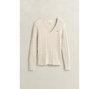 GANT Damen Zopfstrick V-Neck Pullover aus Stretch-Baumwolle (S) FADED BEIGE