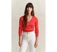 Sweater GANT "Strickpullover STRETCH COTTON CABLE V-NECK", Damen, Gr. S, rot, Obermaterial: 88% Baumwolle CO. 10% Polyamid PA. 2% Elasthan EL., Sweatshirts Sweater (75607127-S) rot
