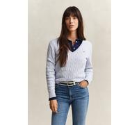 GANT Damen Zopfstrick V-Neck Pullover aus Stretch-Baumwolle (XL) LIGHT Blau