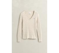 GANT Damen Zopfstrick V-Neck Pullover aus Stretch-Baumwolle (XS) FADED BEIGE
