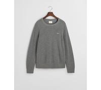 GANT - Gerippter Rundhalspullover aus Baumwoll-Woll-Gemisch dark grey melange - Gr. - XXL