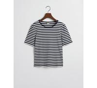 T-Shirt GANT "SLIM STRIPED 1X1 RIBBED KA T-SHIRT", Damen, Gr. M, blau (evening blau), Jersey, Obermaterial: 95% Baumwolle, 5% Elasthan, gestreift, slim fit hüftlang, Rundhals, abgesteppt, Shirts T-Shi