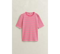 T-Shirt GANT "SLIM STRIPED 1X1 RIBBED KA T-SHIRT", Damen, Gr. L, bright fuschia, Jersey, Obermaterial: 95% Baumwolle, 5% Elasthan, slim fit hüftlang, Rundhals, abgesteppt, Shirts T-Shirt, mit dezentem
