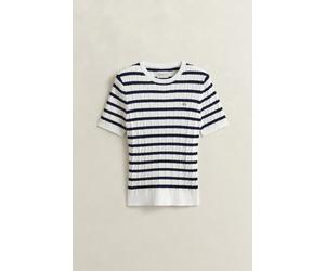 GANT - Gestreifter Zopfstrick Kurzarmpullover eggshell - Gr. - S