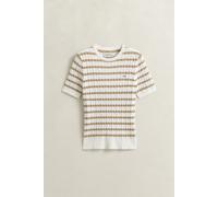 Kurzarmpullover GANT "STRETCH COTTON CABLE STRIPE SS", Damen, Gr. XL, oat beige, Strick, Obermaterial: 88% Baumwolle, 10% Polyamid, 2% Elasthan, slim fit normal, Rundhals, Pullover, Gestreifter Zopfst
