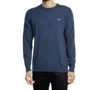GANT Herren Rundhalspullover Classic Cotton C-Neck – 100% Baumwolle – Jeansblau Melange – Gr. XL