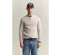 Strickpullover GANT "COTTON CABLE C-NECK", Herren, Gr. M, beige (clay beige), Obermaterial: 100% Baumwolle, regular fit hüftlang, Rundhals, Rippstrickbündchen, Pullover Strickpullover, mit Wappen-Logo
