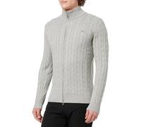GANT Herren Cotton Cable Zipped Cardigan Strickjacke, Grey Melange, L