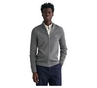 Strickjacke GANT "COTTON PIQUE ZIP CARDIGAN" Gr. XXL, grau (dark grey melange) Herren Strickjacken mit Logostickerei auf der Brust (95464916-XXL)