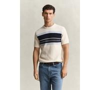 GANT Herren Gerippter Kurzarmpullover aus Baumwolle mit Streifen (L) CREAM