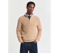 GANT Cotton/Merino Ribbed Half Zip Khaki Melange Beige L