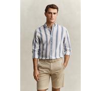 Langarmhemd GANT "REGULAR COTTON LINEN STRIPE", Herren, Gr. S, N-Gr, vintage blau, Web, Obermaterial: 55% Leinen, 45% Baumwolle, gestreift, regular fit normal, Rundhals, eingesetzt 1-Knopf-Manschette,