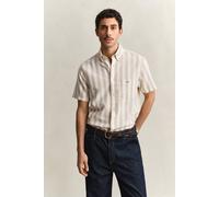 GANT - Gestreiftes Kurzarm-Hemd aus Leinenmix oat beige - Gr. - XL