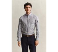 Langarmhemd GANT "REG CLASSIC POPLIN GINGHAM SHIRT", Herren, Gr. XL, N-Gr, grau (mid grau), Obermaterial: 100% Baumwolle, regular fit hüftbedeckend, 1-Knopf-Manschette, Hemden, mit Logostickerei, Baum