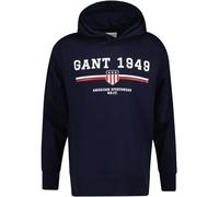 Kapuzensweatshirt GANT "GRAPHIC HOODIE", Herren, Gr. L, blau (evening blau), Sweatware, Obermaterial: 80% Baumwolle, 20% Polyester, casual, hüftlang, Langarm Rippbündchen, Sweatshirts, Rippbündchen, P