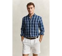 GANT Herren Karohemd aus Baumwoll-Leinen-Mix (M) LIGHT INDIGO