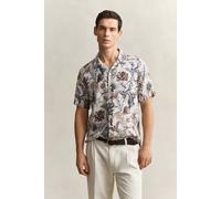 Leinenhemd mit Print Beige M