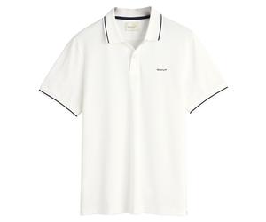 GANT Herren Poloshirt - TIPPING PIQUE RUGGER, Kurzarm, Knopfleiste, Logo, uni Weiß / M M Weiß