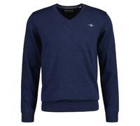 GANT Herrenpullover Classic Cotton, Baumwolle, V-Ausschnitt, Jeansblau Melange XL