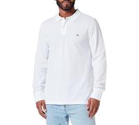 Poloshirt GANT "REG SHIELD LS PIQUE RUGGER", Herren, Gr. M, weiß, Jersey, Obermaterial: 100% Baumwolle, unifarben, regular fit hüftlang, hoch geschlossener Ausschnitt, Rippbündchen, Shirts, mit Logoti