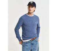 GANT Herren Rundhalspullover aus Baumwoll-Piqué (S) DENIM Blau MELANGE
