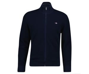 GANT Herren Stirckjacke mit Stehkragen - Micro Textured Cotton Zip Cardigan, Baumwolle Blau XL