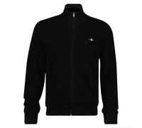 GANT Herren Stirckjacke mit Stehkragen - Micro Textured Cotton Zip Cardigan, Baumwolle Schwarz L