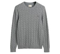 GANT Pullover Cotton Cable C-Neck Herren 100% Baumwolle Zopfmuster Grau Melange XL