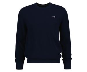 GANT Herren Stirckpullover mit Rundhals - Micro Textured Cotton C-Neck, Baumwolle Blau 2XL