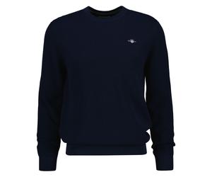 GANT Herren Stirckpullover mit Rundhals - Micro Textured Cotton C-Neck, Baumwolle XXL Blau