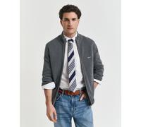 Strickjacke GANT "COTTON PIQUE ZIP CARDIGAN" Gr. XL, grau (dark grey melange) Herren Strickjacken mit Logostickerei auf der Brust (95464916-XL)