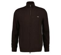 GANT Herren Strickjacke - CASUAL COTTON ZIP CARDIGAN, Stehkragen, Baumwolle Dunkelbraun / L L Braun
