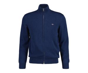 GANT Herren Strickjacke - CASUAL COTTON ZIP CARDIGAN, Stehkragen, Baumwolle Jeansblau Melange 5XL