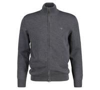 Cardigan GANT "CASUAL COTTON ZIP CARDIGAN", Herren, Gr. L, grau (dunkelgrau melange), Strick, Obermaterial: 100% Baumwolle, unifarben, regular fit, Rundhals, angeschnitten,eingesetzt,Ärmel ohne Ärmels