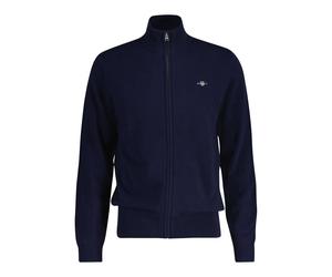 GANT Herren Strickjacke, Wolle - EXTRAFINE LAMBSWOOL ZIP CARDIGAN, Stehkragen Blau 4XL