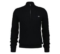 GANT Herren Strickpullover - COTTON CABLE HALF ZIP, Zopfstrick, Troyer, Baumwolle Schwarz / M M Schwarz
