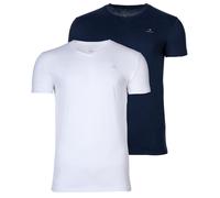 GANT Herren T-Shirt, 2er Pack - V-Ausschnitt, V-Neck, kurzarm, Baumwolle Marine/Weiß S