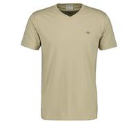 GANT Herren T-Shirt V-Neck, Slim Fit - SLIM SHIELD V-NECK T-SHIRT, Kurzarm, Cotton Beige (Oat) M