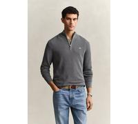 Troyer GANT "MICRO TEXTURED COTTON HALF ZIP", Damen, Gr. S, dunkelgrau melange, Strick, Obermaterial: 100% Baumwolle, unifarben, regular fit normal, Rundhals, eingesetzt Rippbündchen, Pullover Troyer,