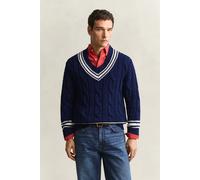 GANT Herren V-Neck Pullover mit Zopfmuster (M) PERSIAN Blau