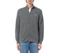 GANT Herren Zipped Textured Cotton Cardigan Strickjacke, Dark Grey Melange, Large