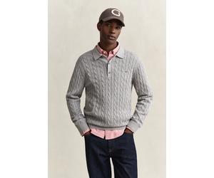 GANT Herren Zopfstrick Polopullover aus Baumwolle (M) Grau MELANGE