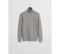GANT Herren Zopfstrick Rollkragenpullover aus Baumwolle (L) Grau MELANGE