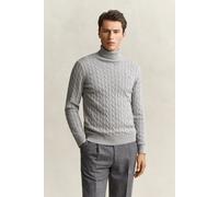 GANT Herren Zopfstrick Rollkragenpullover aus Baumwolle (M) Grau MELANGE