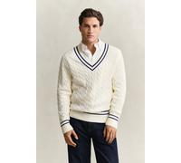 GANT Herren Zopfstrick V-Neck Pullover aus Baumwolle (XXL) CREAM